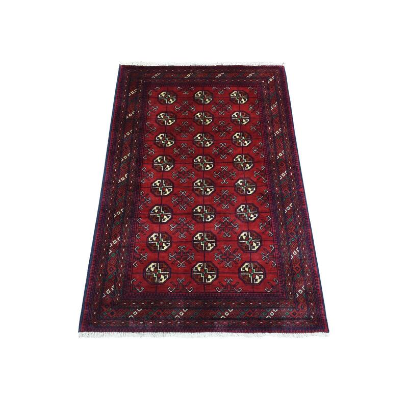 Shahbanu Rugs Deep and Saturated Red Geometric Design Hand Knotted